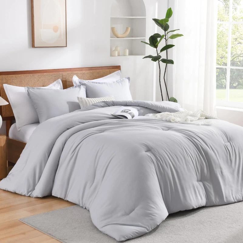 Andency Silver Grey Comforter Set California King Fluffy Bedding 3 Pieces