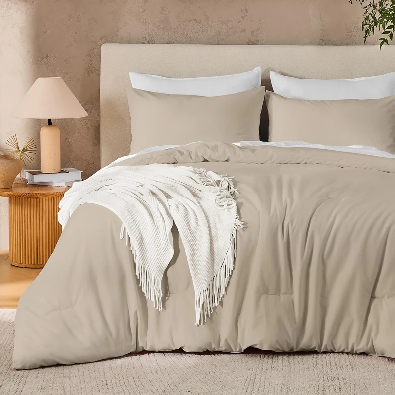 Andency Oatmeal Comforter Set California King Fluffy Bedding 3 Pieces