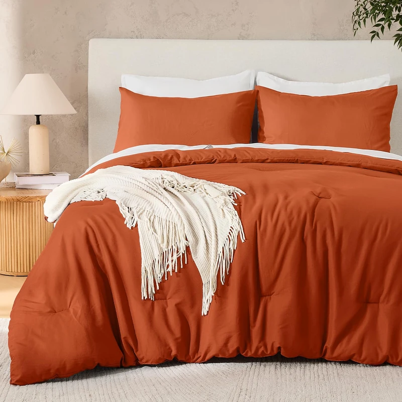 Andency Burnt Orange Comforter Set California King Fluffy Bedding 3 Pieces