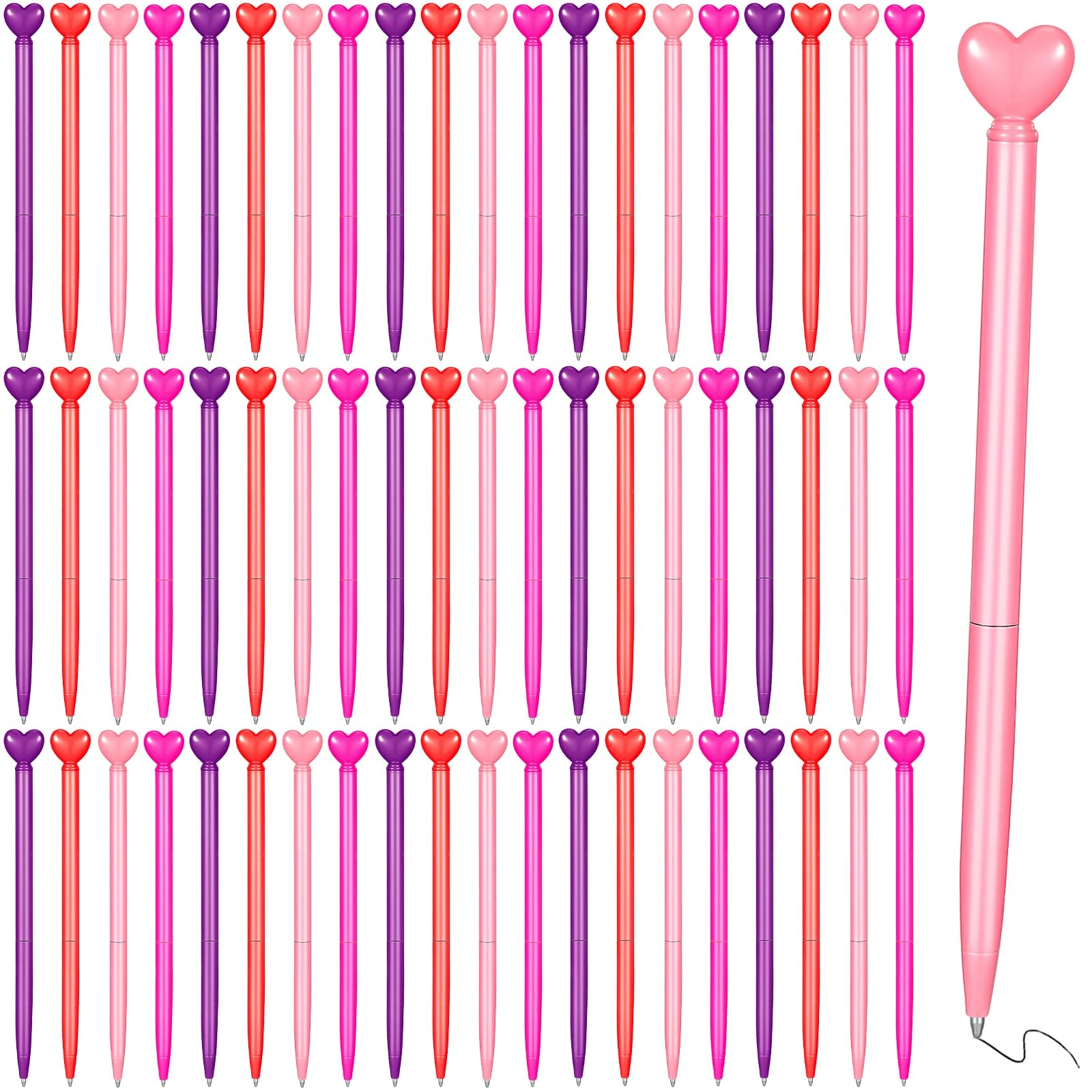 Heart Shaped Ballpoint Pens Retractable Metal Ballpoint Pen with Black Ink Party Favor for Bachelorette Valentines Office School Classroom Wedding Gifts Supplies, Red Pink Purple Rose Red (100 Pcs)