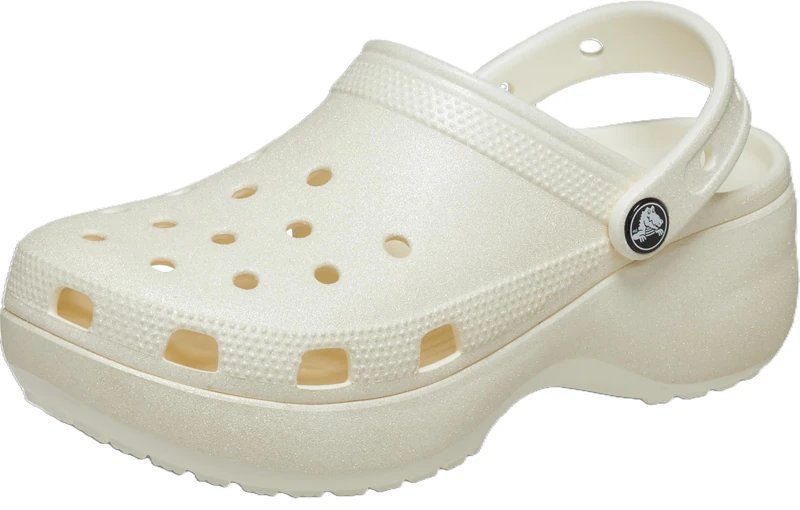 Crocs Women, Classic Platform Glitter Clog W, Chalk, 9 UK Women
