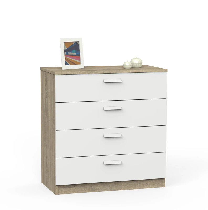 MUEBLES PITARCH Tibet chest of drawers, particle board and high density melamine, White/Cambrian Oak, 78x74x40 cm (H x W x D) - Image 1