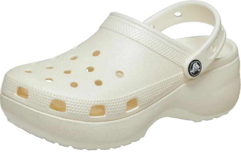 Crocs Women, Classic Platform Glitter Clog W, Chalk, 7 UK Women