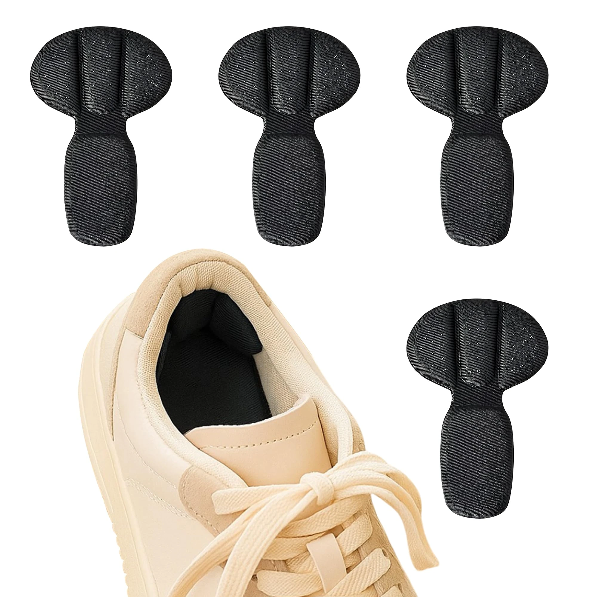Heel Cushion Pads Set, 4pc Mesh Adhesive Heel Grips, Shoe Size Reducer Inserts, Insoles for Shoes That are Too Big, Shoe Fillers for Big Shoes (Black)