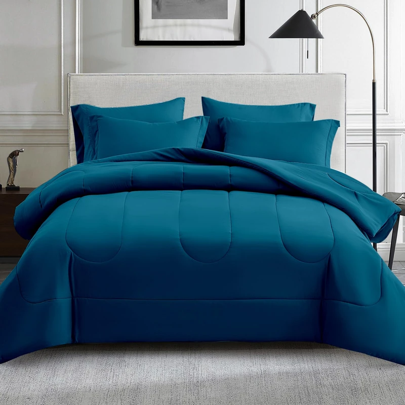 Maple&Stone Queen Size Comforter Set 7 Pieces Bedding Bed in a Bag - Down Alternative Bed Set with Sheets, Pillowcases & Shams, Soft Reversible Duvet Insert for Queen Bed, Teal