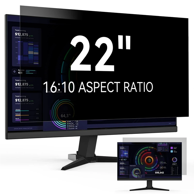 22 Inch Computer Privacy Screen Filter for 16:10 Widescreen Monitor, Removable Eye Protection Anti Glare Blue Light Filter Privacy Shield, Anti Scratch Anti Spy Screen Protector Film 22 In
