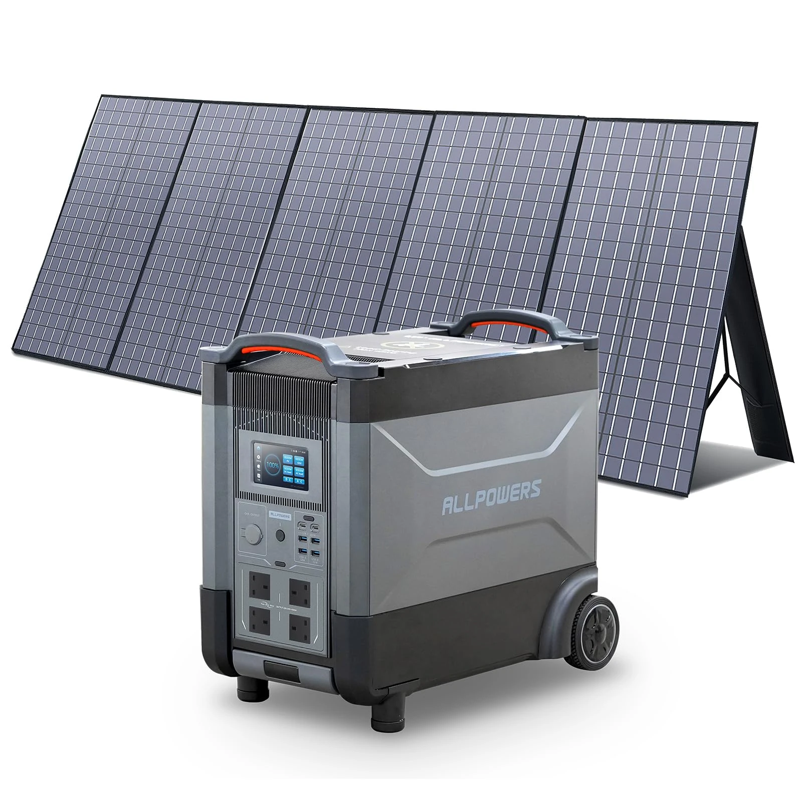 ALLPOWERS R4000 Outdoor Generator with 400W Solar Panel, 3456Wh LiFePO4 Portable Power Station, Huge 4000W AC Output, UPS Solar Generator For Home Backup RV Travel Outdoor Camping