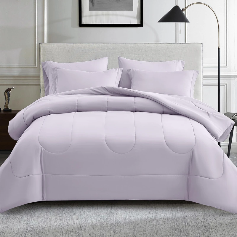 Maple&Stone Lavender Comforter Set Queen, 7 Pieces Bed in a Bag Light Purple - Lightweight Bedding Set with Comforter, Sheets, Pillowcases & Shams, Lilac Purple
