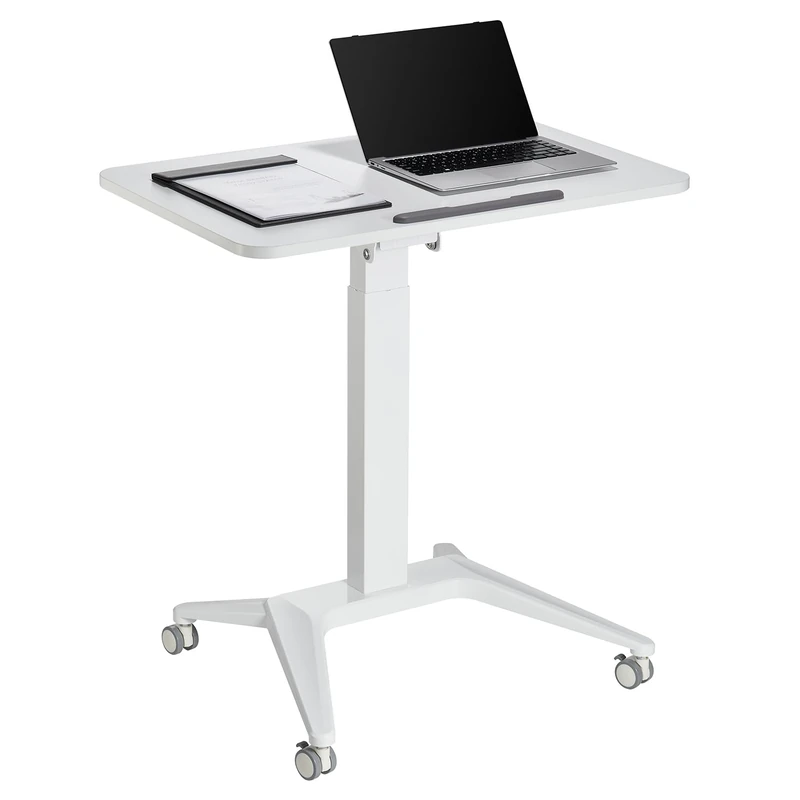 Maclean MC-453 W Mobile Laptop Desk with Pneumatic Height Adjustment, Laptop Table with Wheels, 80 x 52 cm, Max. 8 kg, Height Adjustable Max. 109 cm (White) - Image 1