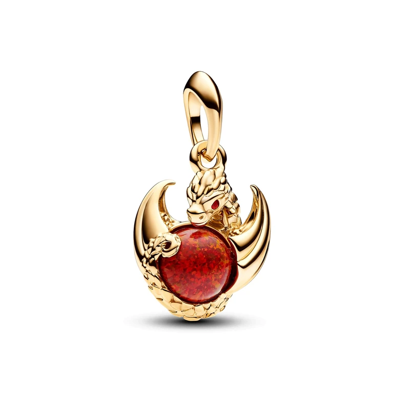 Pandora Project House Dragon fire 14k gold-plated dangle with salsa red crystal and red lab-created opal - Image 1