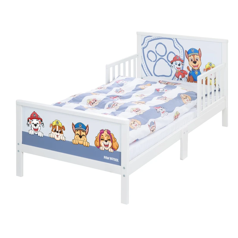 roba Children's Bed Paw Patrol 70 x 140 cm Including Bedding & Slatted Frame - Toddler Bed & Montessori Themed Bed - Made of Wood - Cartoon Series Motif - White/Blue