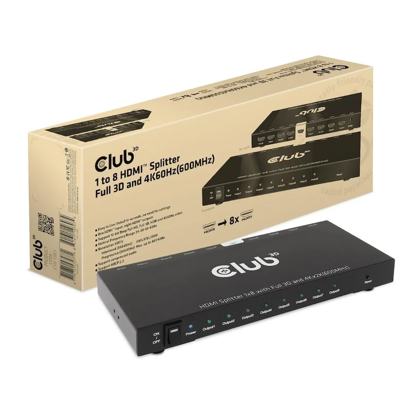 Club3D CSV-1383 1 to 8 HDMI Splitter Full 3D and 4K60Hz (600MHz)