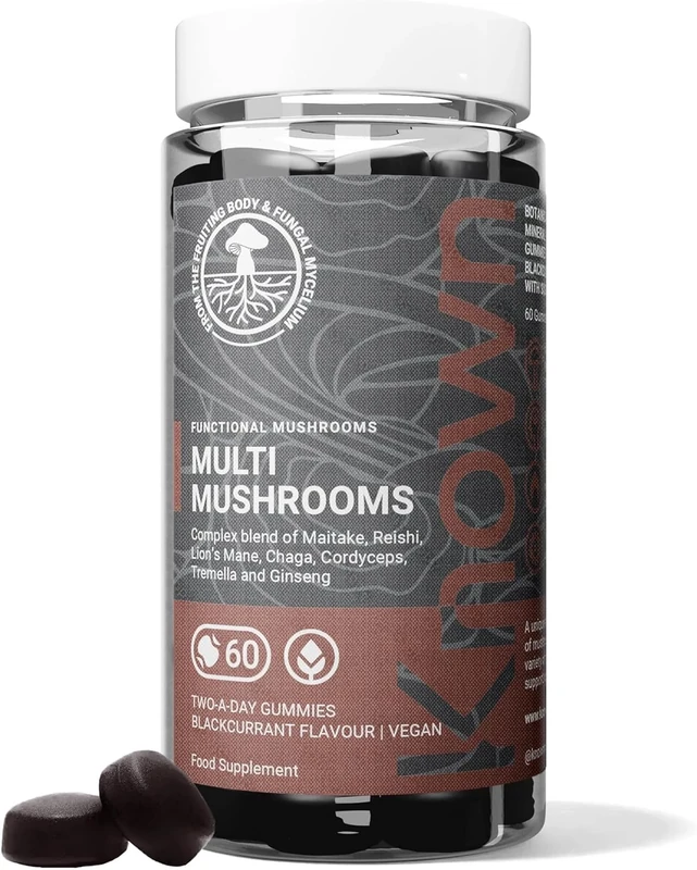 Known Multi Mushroom Gummies 1,930mg/Serving – Blackcurrant Flavour – Lions Mane, Reishi, Cordyceps, Chaga, Maitake – Brain, Focus, Immune Support – 60 Gummies, 1 Month Supply – Vegan Supplement