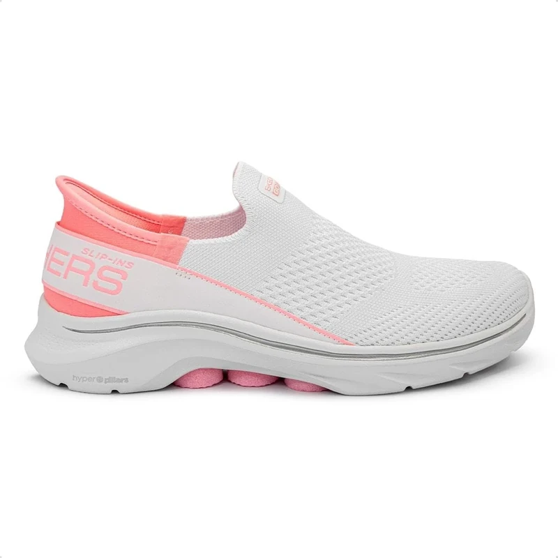 Skechers Women's Go Walk 7 Mia Slip-On Sneakers, White Textile/Neon Pink Trim, 4.5 UK