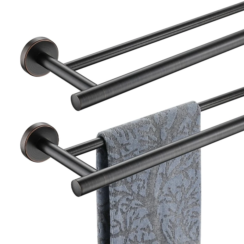 JQK Double Bath Towel Bar, Oil Rubbed Bronze 30 Inch 304 Stainless Steel Thicken 0.8mm Towel Rack for Bathroom, Towel Holder Wall Mount, 33 in Total Length 2 Pack, TB100L30-ORB-P2