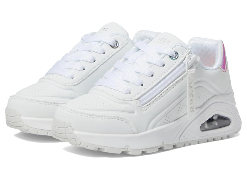 Skechers Girl's Uno Gen1 Zip and Stride Sneakers, White Synthetic/Trim, 3.5 UK Child