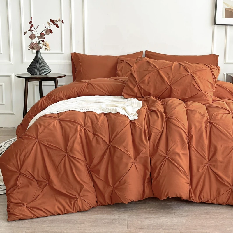Maple&Stone Orange Comforter Set Queen 7 Pieces Pintuck Bed in a Bag