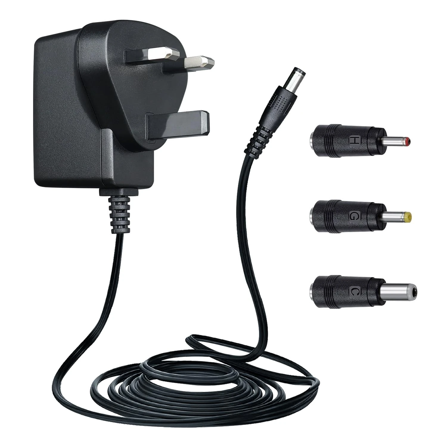 ANLINK 12V 0.5A/500mA 1.8M Long Power Supply Adapter, AC 100-240V to DC 12V 0.5A 6W Switching Adapter with 3 Interchangeable Jacks for Crosley Turntable, Router, Desk Fan and More, UKCA Certified