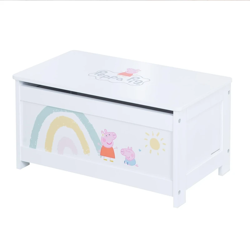roba Peppa Pig Wooden Toy Chest for Children - Foldable seat with Damping Fitting - White Chest Bench/Pink Expression...