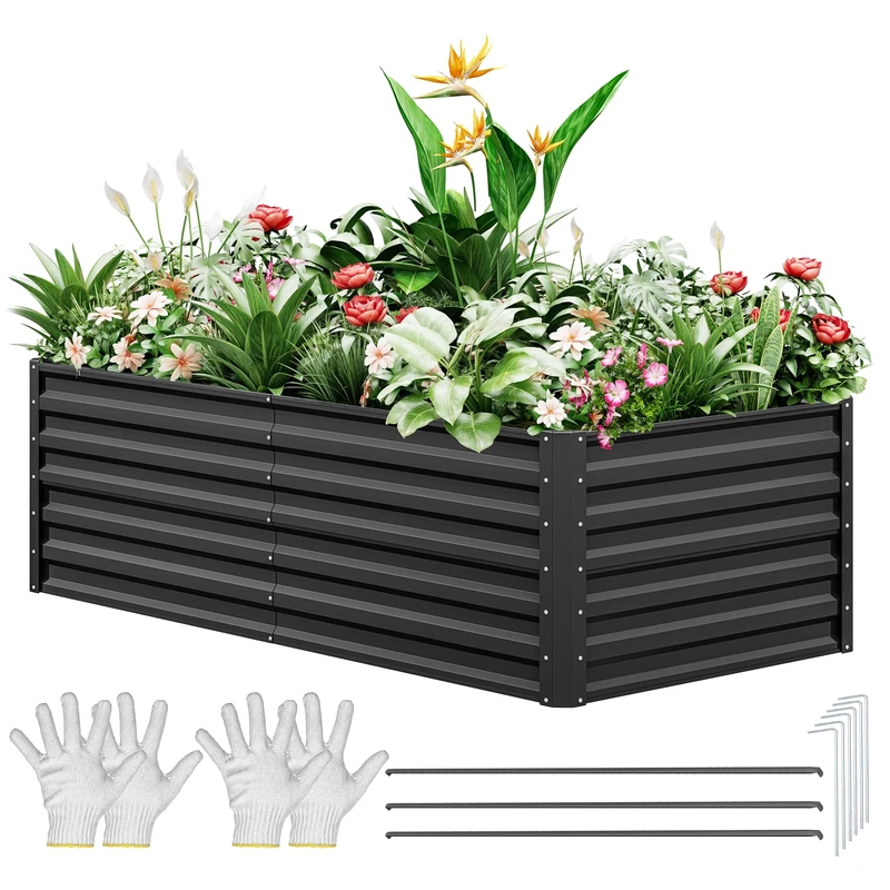 YITAHOME Outdoor Raised Garden Bed Kit 180x90x60cm, Raised Beds Thickened Zinc-Aluminum-Magnesium Stainless Steel Metal Raised Beds for Garden with Safety Rubber for Vegetables Flowers Fruits (Black)