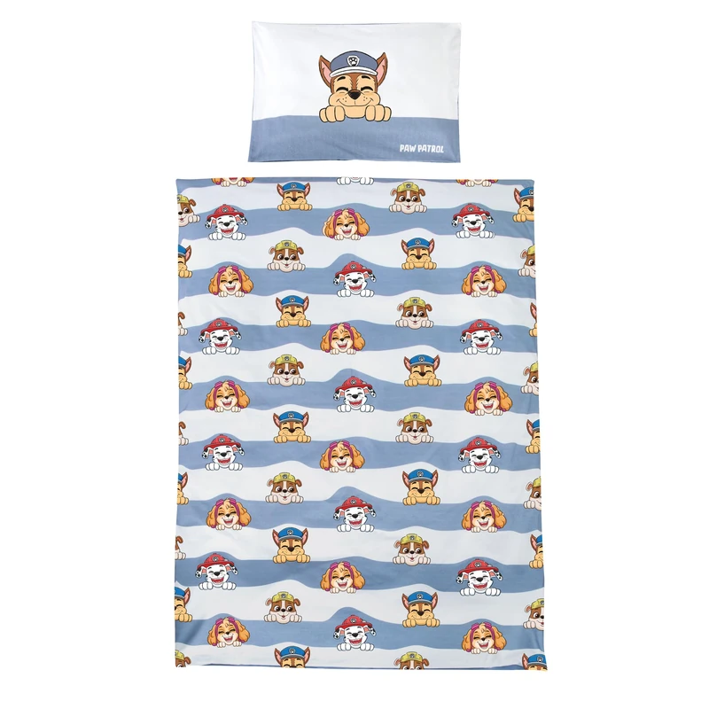 roba Children's Bedding Paw Patrol - Cotton Bedding for Children Including Pillowcase 60 x 40 cm & Duvet Cover 100 x 135 cm - Cartoon Series Dog Motif - White/Blue