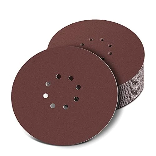 Aicoimy 225mm Sanding Discs 60 Grit, 30Pcs 225mm Sandpaper Sheet 8 Holes Hook and Loop Discs for Long Neck Sander Drywall Sander
