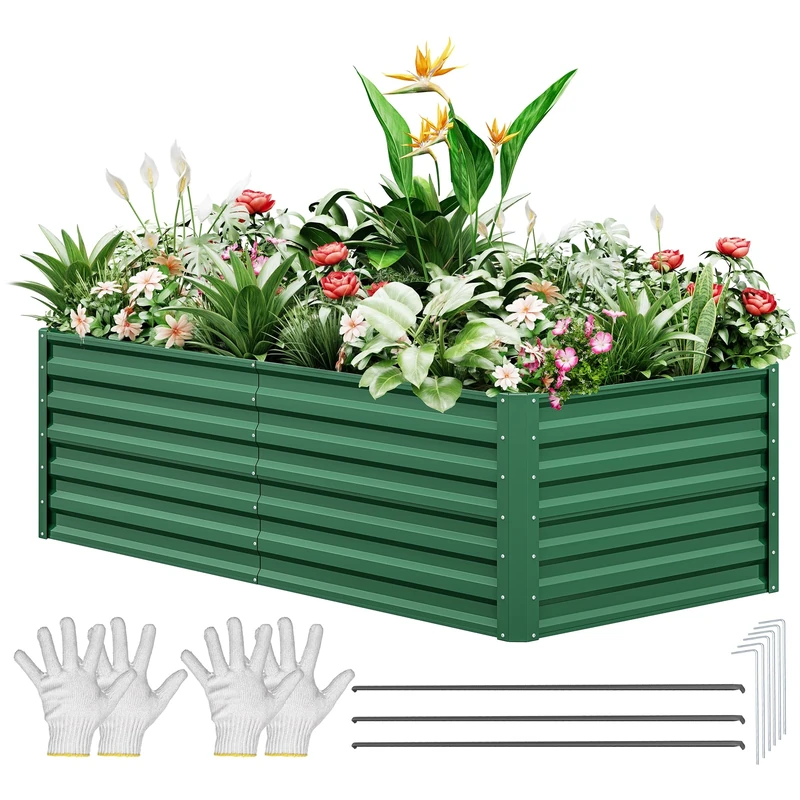 YITAHOME Outdoor Raised Garden Bed Kit 180x90x60cm, Raised Beds Thickened Zinc-Aluminum-Magnesium Stainless Steel Metal Raised Beds for Garden with Safety Rubber for Vegetables Flowers Fruits (Green)