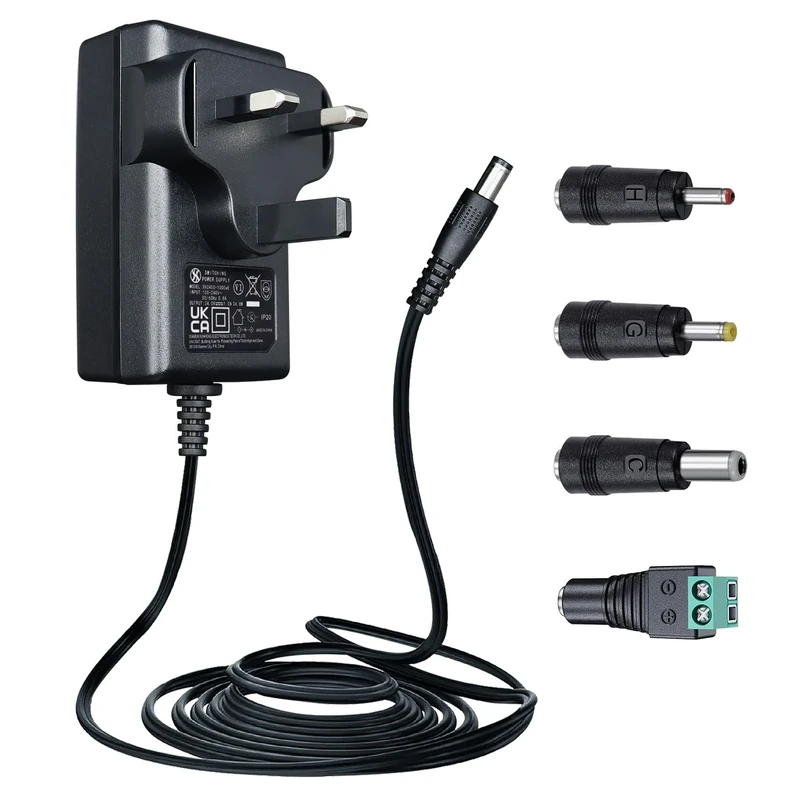 ANLINK 24V 1A/1000mA 1.8M Long Power Supply Adapter, AC 100-240V to DC 24V 1A 24W Switching Adapter Wall Plug with 4 Tips for LED Strip Light, Massage Gun, Humidifier and More,UKCA Certified