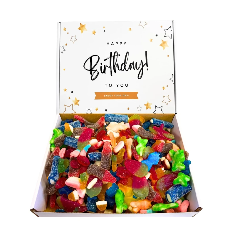 Happy Birthday Random Pick & Mix 1kg Hamper Gift Box For Women, Men & Kids - Sweetie Tooth