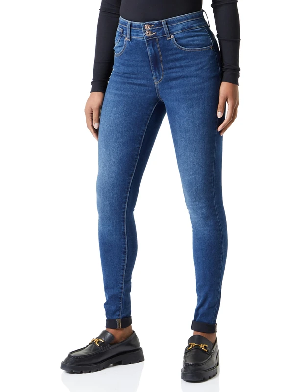 ONLY Women's Onlroyal Hw Push Wide Wb EXT DNM Skinny Fit Jeans, Blue, XS / 34L