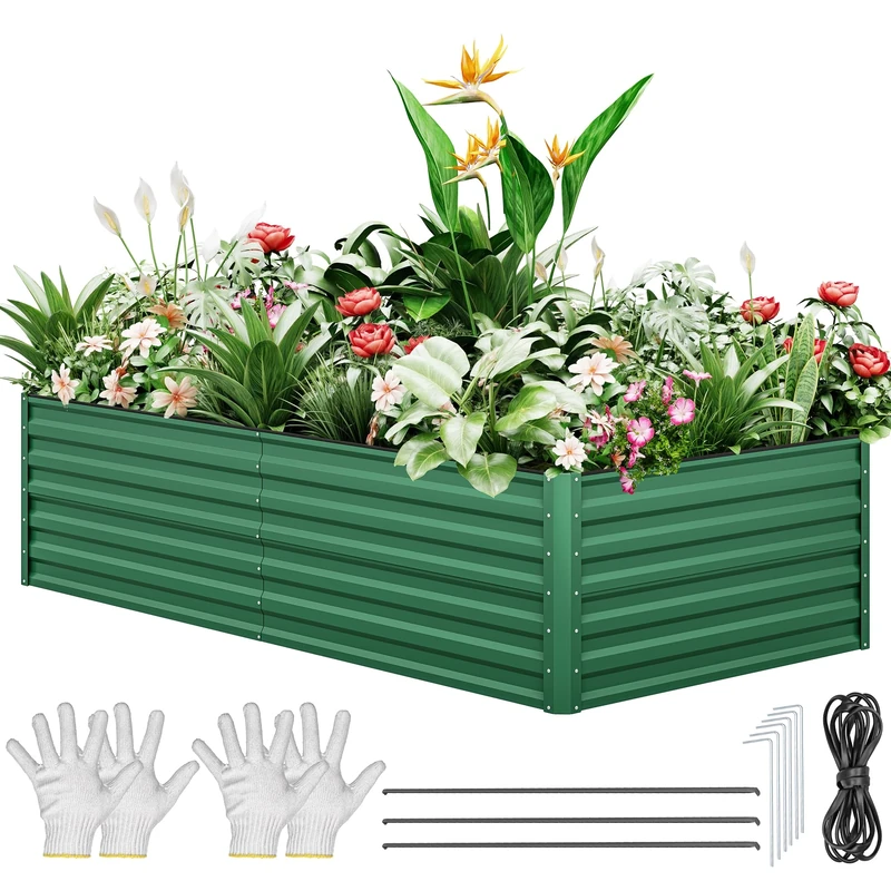 YITAHOME Outdoor Raised Garden Bed Kit 240x120x60cm, Raised Beds Thickened Zinc-Aluminum-Magnesium Stainless Steel Metal Raised Beds for Garden with Safety Rubber for Vegetables Flowers Fruits (Green)