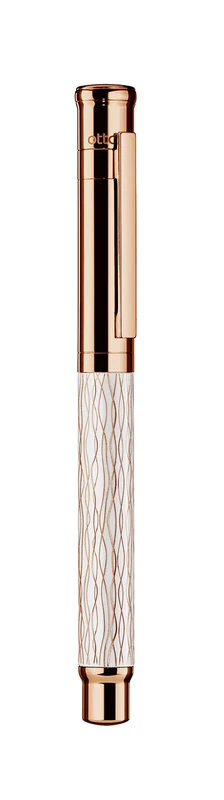 Otto Hutt Design 04 038-16451 Fountain Pen White with Rose Gold Barrel and Wave Guilloche Cap and Fittings Shiny Rose Gold Coated Steel Nib Size EF