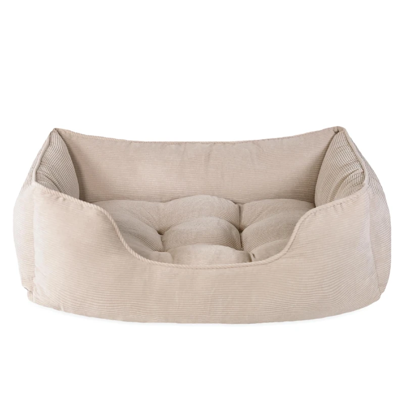 Rosewood Cord Square Dog Bed, Beige, Large