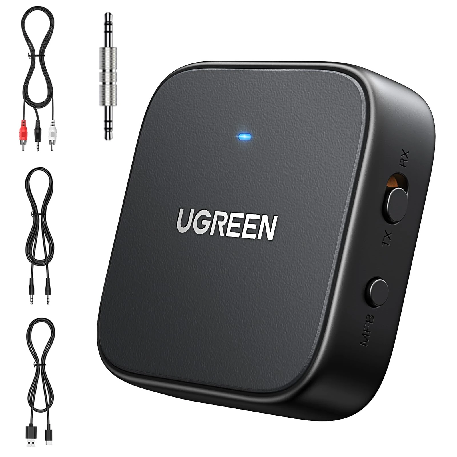 UGREEN 2-in-1 Bluetooth 5.2 Transmitter and Receiver, 27-Hour Playtime, Dual Connection, 3.5mm Adapter for TV, PC, Car, Home Stereo