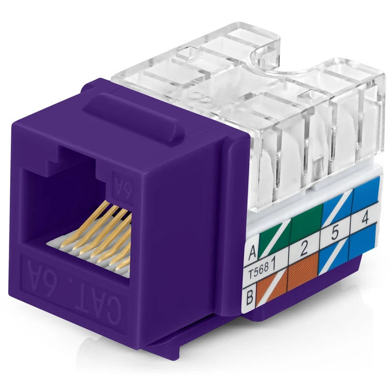 Everest 90 Degree RJ45 Cat6A Keystone Jacks Slim Profile 50-Pack Purple