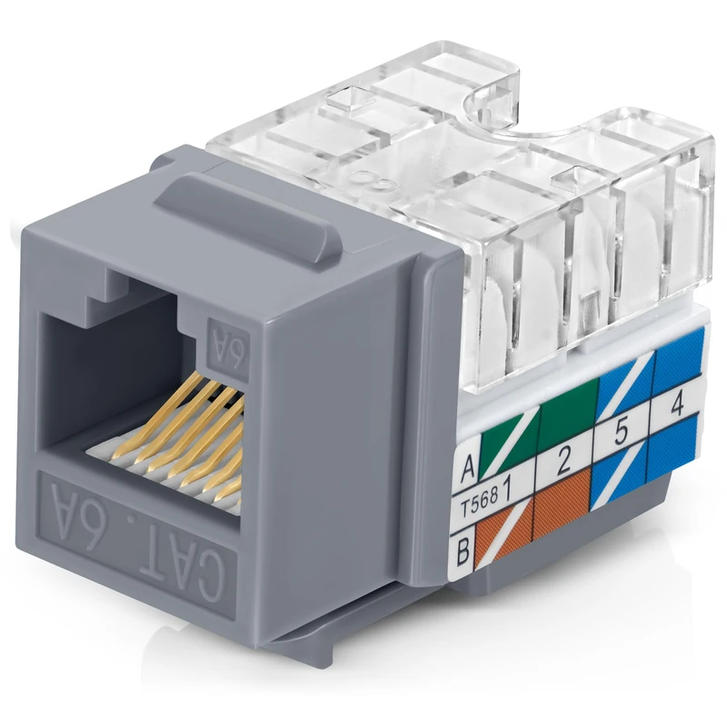 Everest 90 Degree RJ45 Cat6A Keystone Jacks Slim Profile 50-Pack Gray