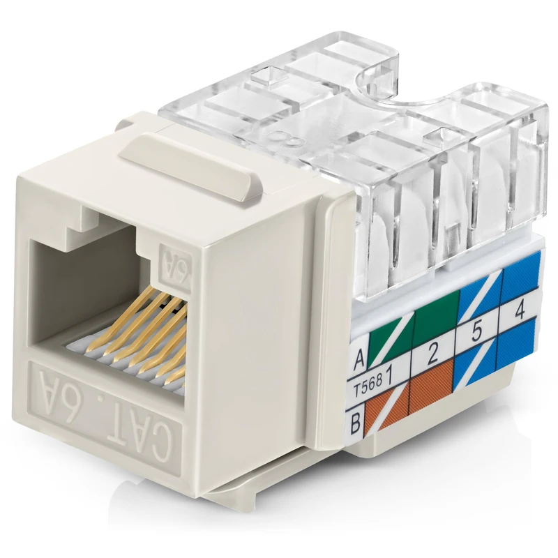 Everest 90 Degree RJ45 Cat6A Keystone Jacks 50-Pack Light Almond