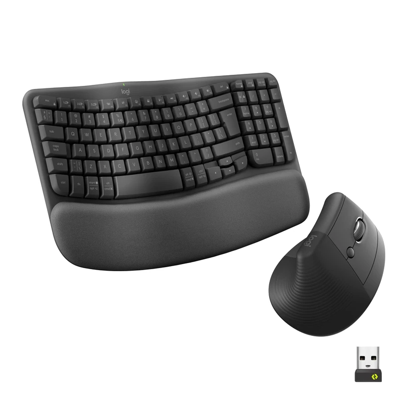 Logitech Wave Keys & Lift Vertical Mouse - Ergonomic Bundle — Wireless Keyboard with Cushioned Palm Rest & Vertical Wireless Mouse - Easy-Switch, Bluetooth, for Multi-OS, Windows/Mac - Graphite