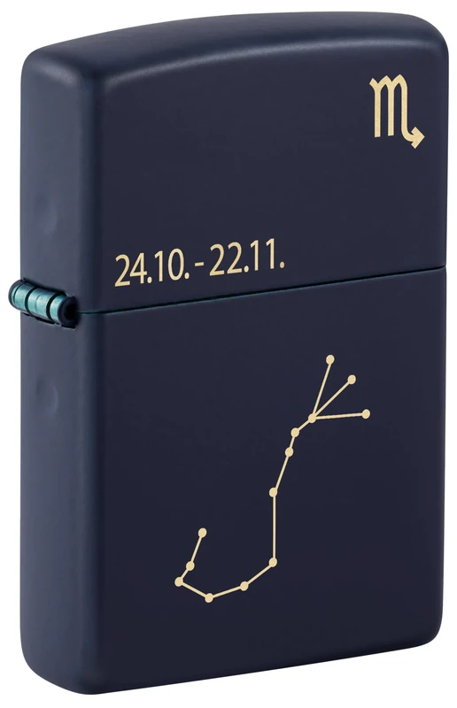 Zippo Windproof Lighter, Zodiac Scorpio Design – Matt Navy Blue, Laser Engraving – Refillable, Reusable, Windproof Design – Comes in Gift Box – Made in USA
