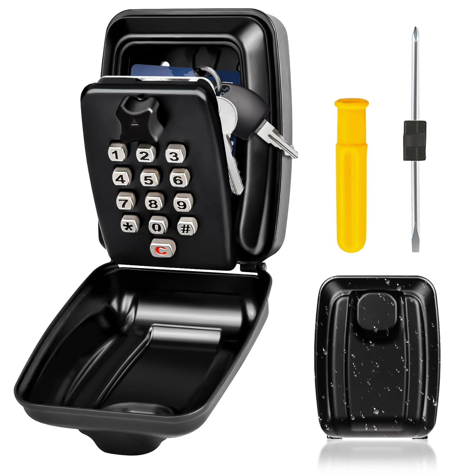 Vizgifin Key Safe Wall Mounted Police Approved,Key Lock Box Outdoor,Large Key Lock Box with Resettable 12-Digit Code Key Safe Box with Weatherproof Cover for Outside Home Garage Office School (Black)