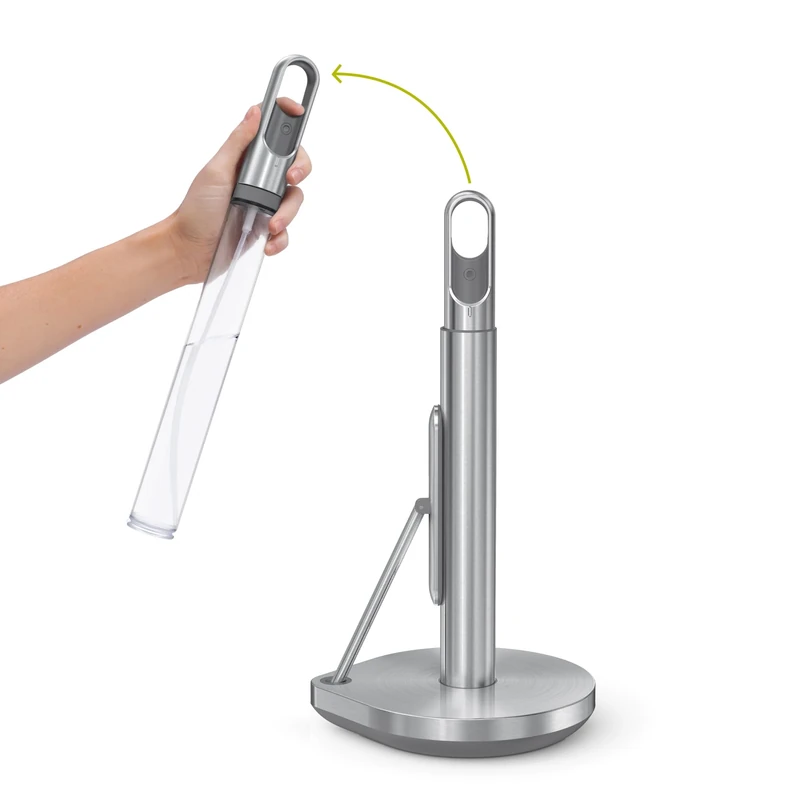 simplehuman Kitchen Roll Holder with Spray Pump, Free Standing, Easy One Sheet Tear, Weighted Base (Fits Kitchen Rolls Measuring 23-28cm), Brushed Stainless Steel, KT1196