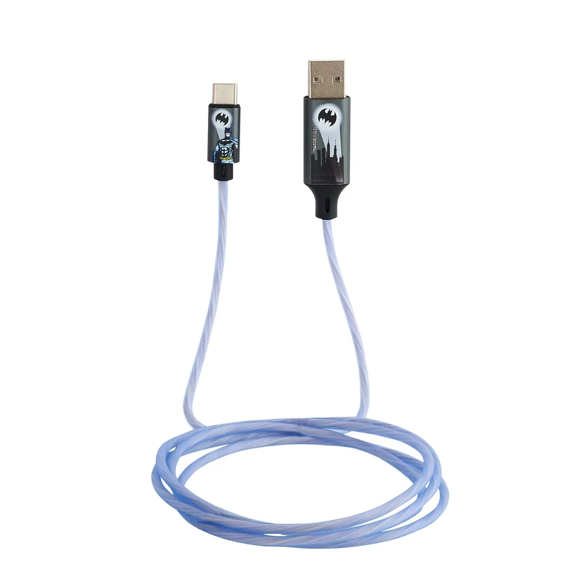 BATMAN Official Licensed Light Up Charging Cable. Type-C to USB cable With Flowing Light Effect, Fast Charge And Data Sync. Suitable For Smartphones, Tablets, Bluetooth Headphones, Power Banks Etc.