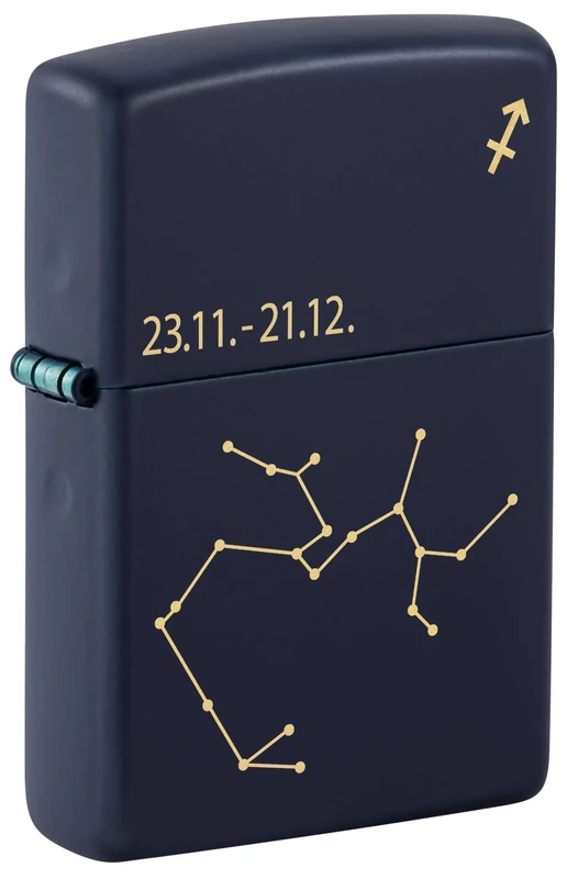 Zippo Windproof Lighter, Zodiac Sagittarius Design – Matt Navy Blue, Laser Engraving – Refillable, Reusable, Windproof Design – Comes in Gift Box – Made in USA