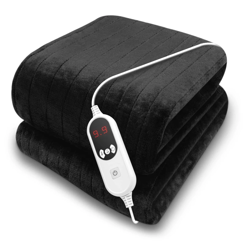 Purus Black Heated Throw Electric Blanket, 160 x 120cm Heated Blanket Machine Washable Soft Micro Fleece Electric Throw Overblanket with 12HR Timer and 9x Control Heat Settings