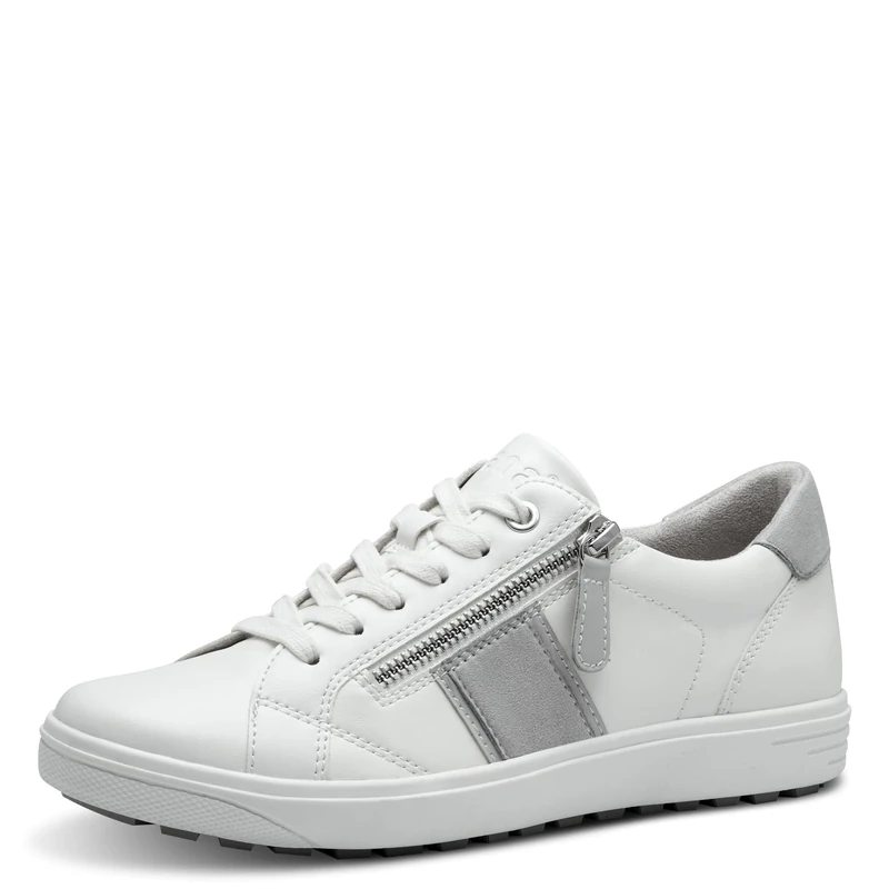 Jana Women’s Flat Sneakers Lace-Up with Zip, White/Lt Grey, 6 UK