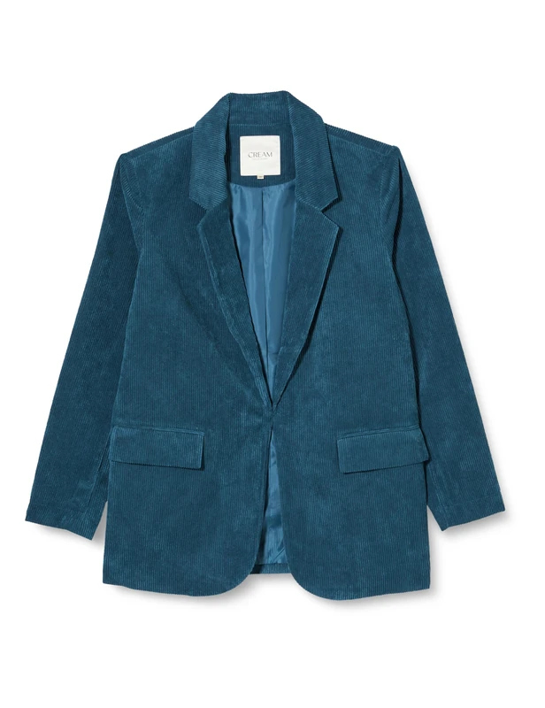 Cream Women's Blazer Corduroy Open Front Single-Breasted Notch Lapel Regular Fit, Gibraltar Sea, 18 - Image 1