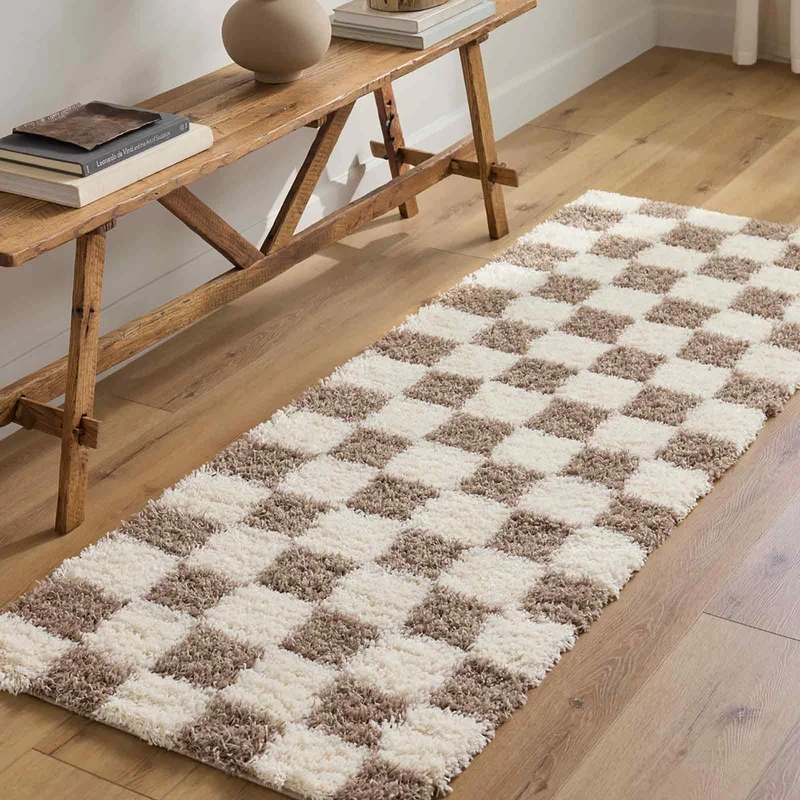 Livabliss Mabini Shaggy Rug - Modern Runner Rugs Living Room, Hallway 80x220 cm, Soft Shaggy Rugs for Bedroom - Neutral Boho Fluffy Rug, Easy Care Plush Thick Pile - Cream and Dark Brown