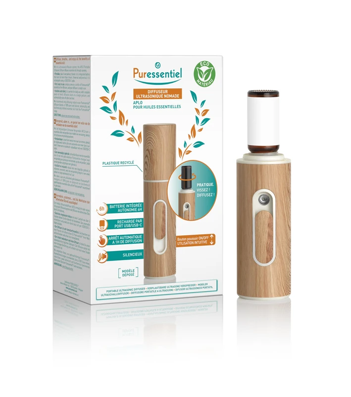 Puressentiel APLO Portable Ultrasonic Diffuser – Wireless Aromatherapy On-The-Go – Silent Mist Technology – Up to 6h Rechargeable Battery – USB/USB-C – Modern Design for Home, Office and Travel