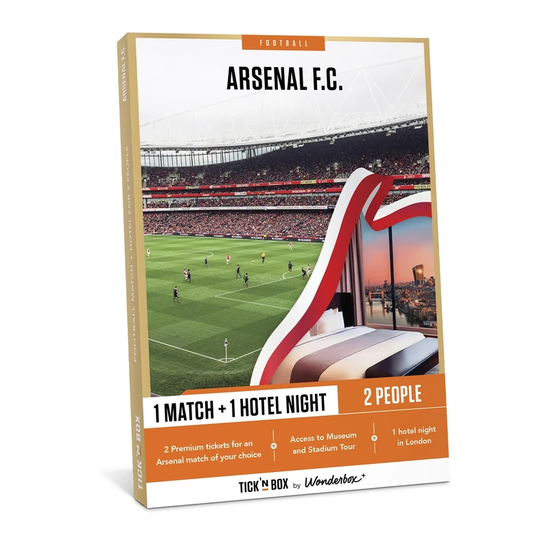 Tick&Box - Gift Box - Arsenal Match Stay for 2-1 night stay - Visit The Home of Football - Football Gift - Experience For Gunners Fans - Valid for 2 years