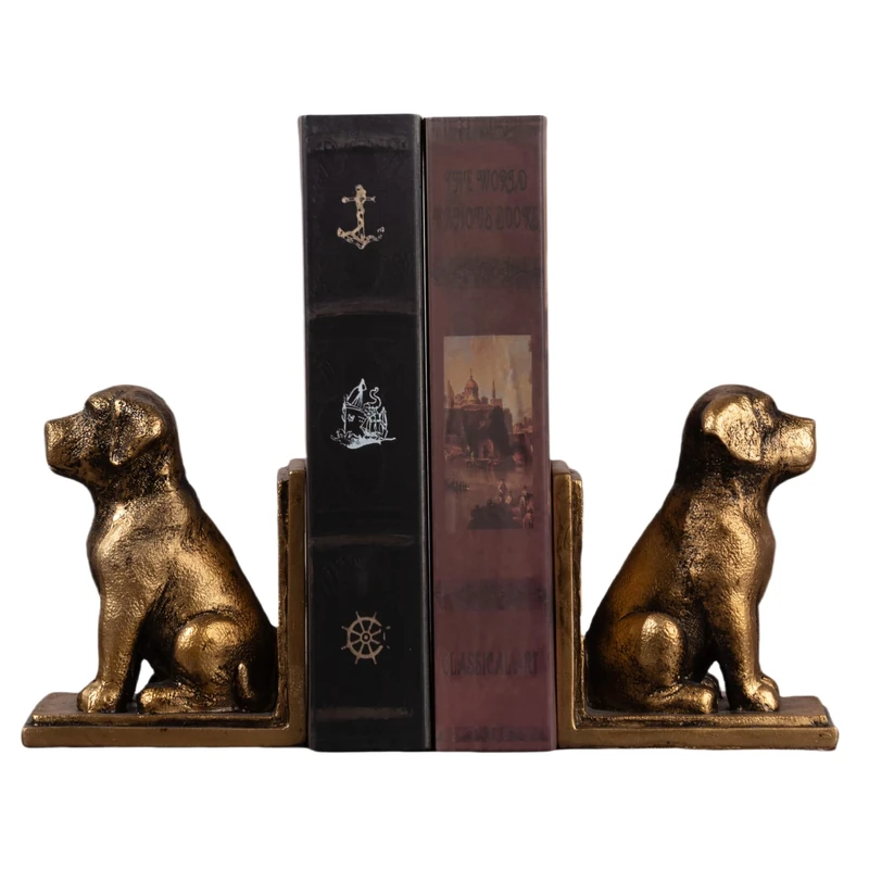 Mervkis Book Ends for Shelves to Hold Books Hevay Duty,Decorative Bookend for Bookshelf Décor,Cute Animal Dog Book Stopper for Home Decor, Office Desk, Living Room Décor, Antique Gold,1Pair/2 Piece